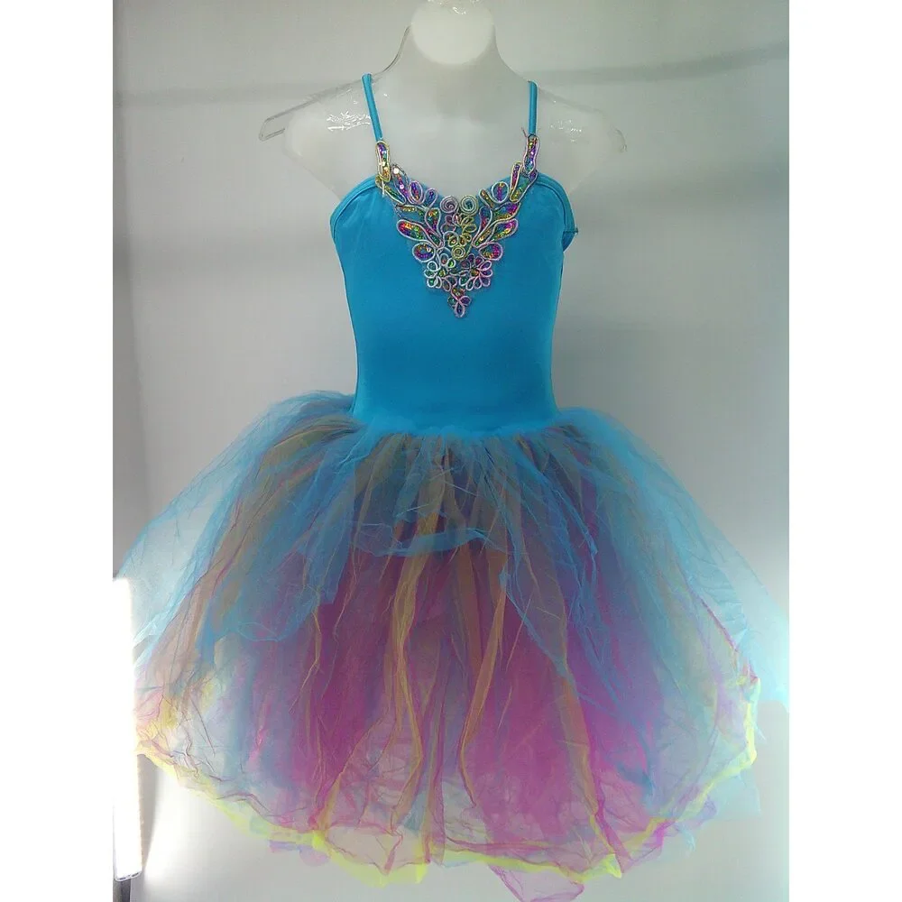 Pre-Owned Dance Costume Costume Gallery  Large Child Blue Colorful Tutu Ballet